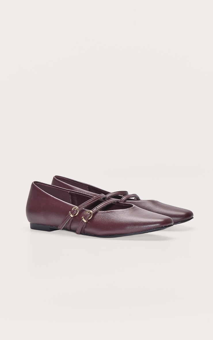 Burgundy Pu Round Toe Ballet Flat With Gold Buckle Detail image 3
