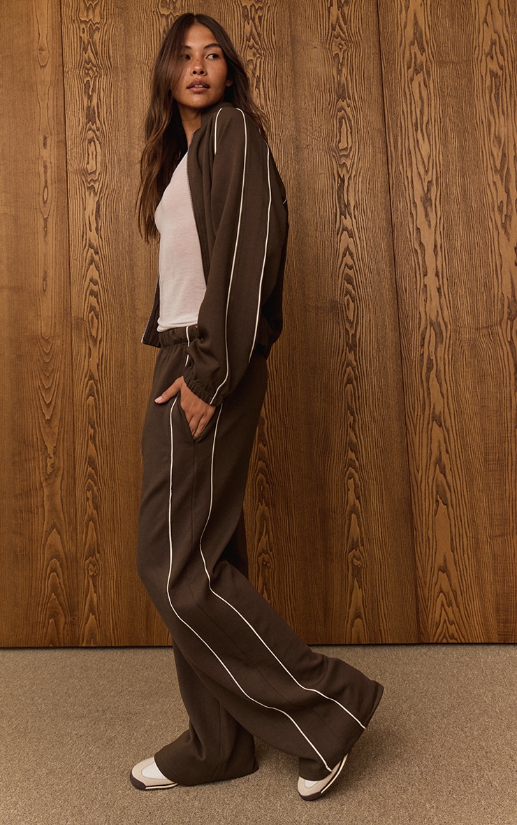 Chocolate Interlock Contrast Piping Wide Leg Sweatpants image 1