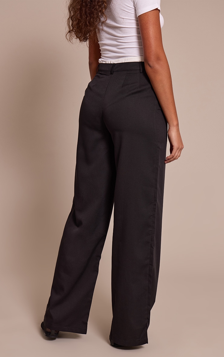 Tall Black Woven Double Waistband Tailored Pants image 3