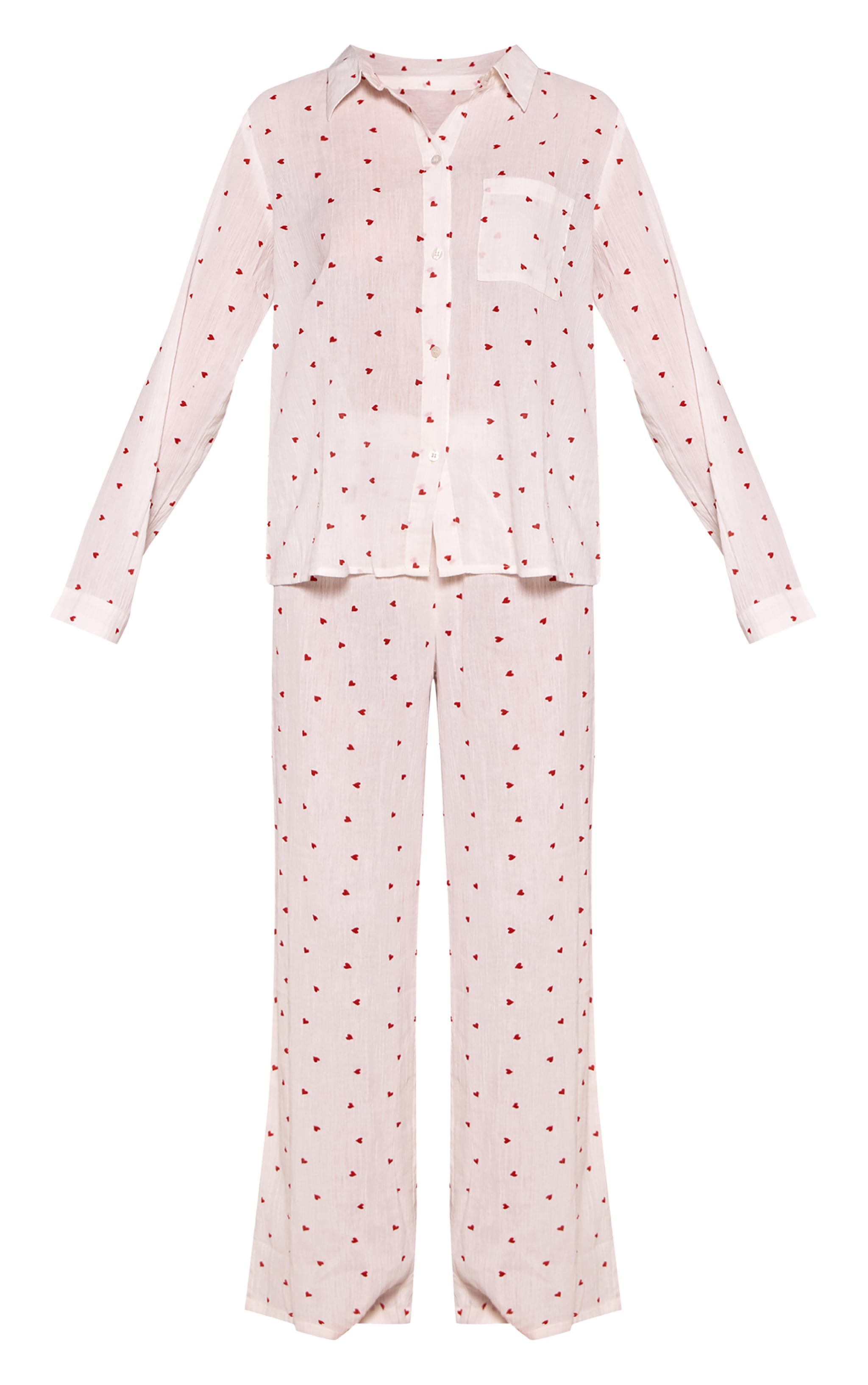 Red Heart Crinkle Button Up Long Sleeve Pyjamas image 5