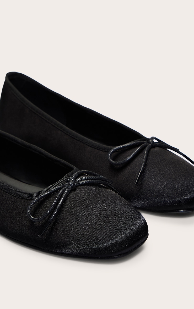 Black Satin Square Toe Ballet Flats image 5