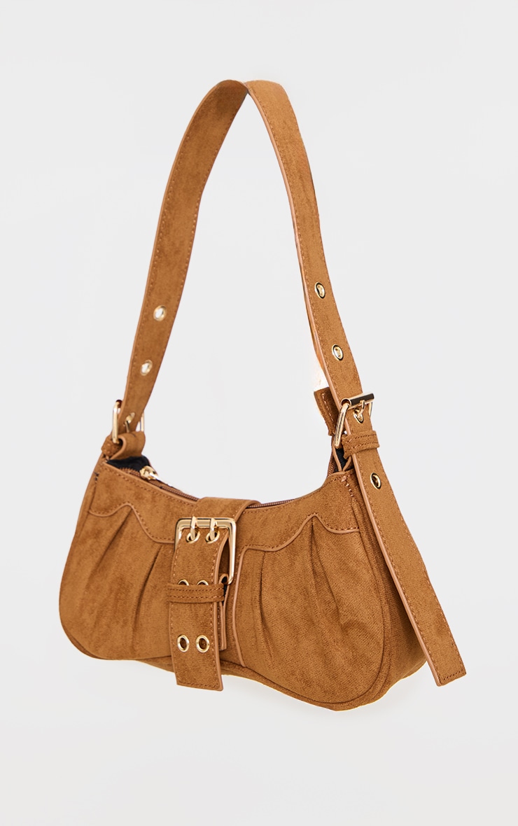 Tan Faux Suede Eyelet Buckle Shoulder Bag image 4