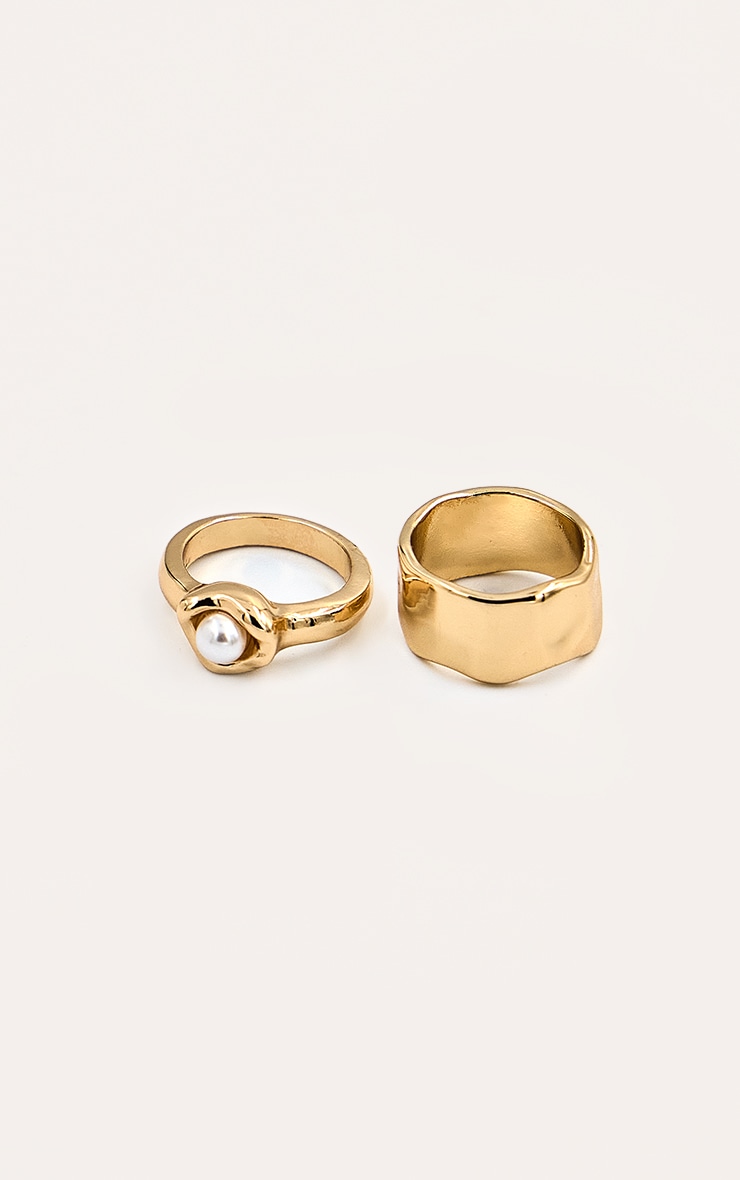 Gold Pearl Textured Multipack Rings image 3