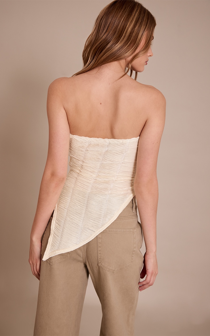 Cream Textured Asymmetric Hem Bandeau Top image 2
