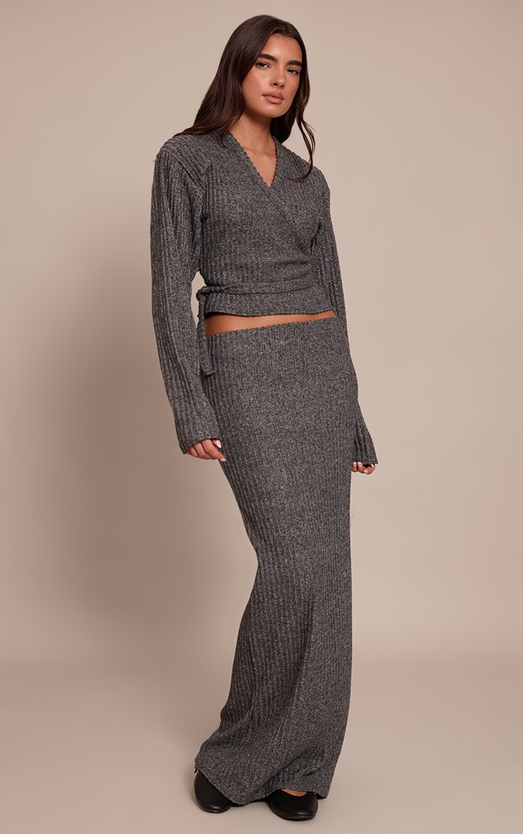 Charcoal Brushed Elasticated Waist Maxi Skirt image 1