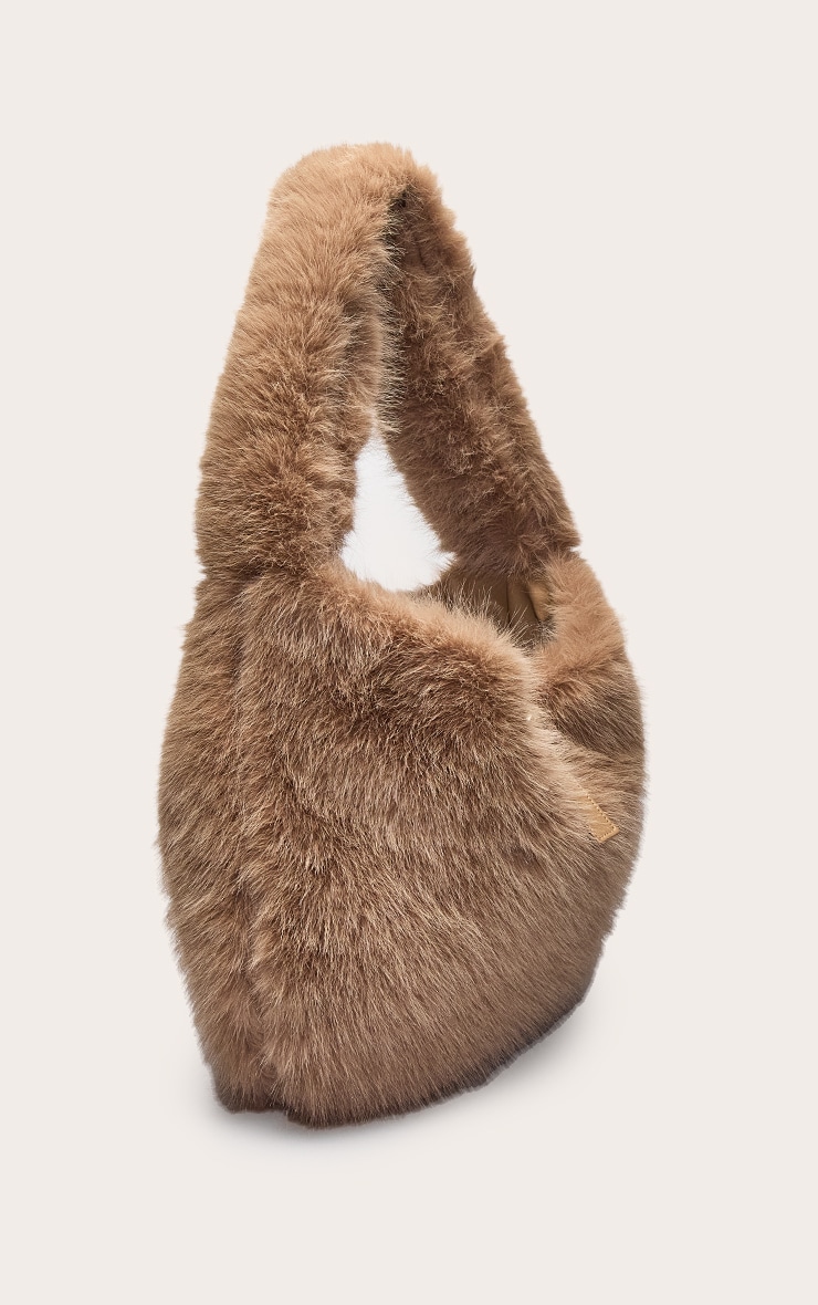 Camel Faux Fur Belted Shoulder Bag image 3