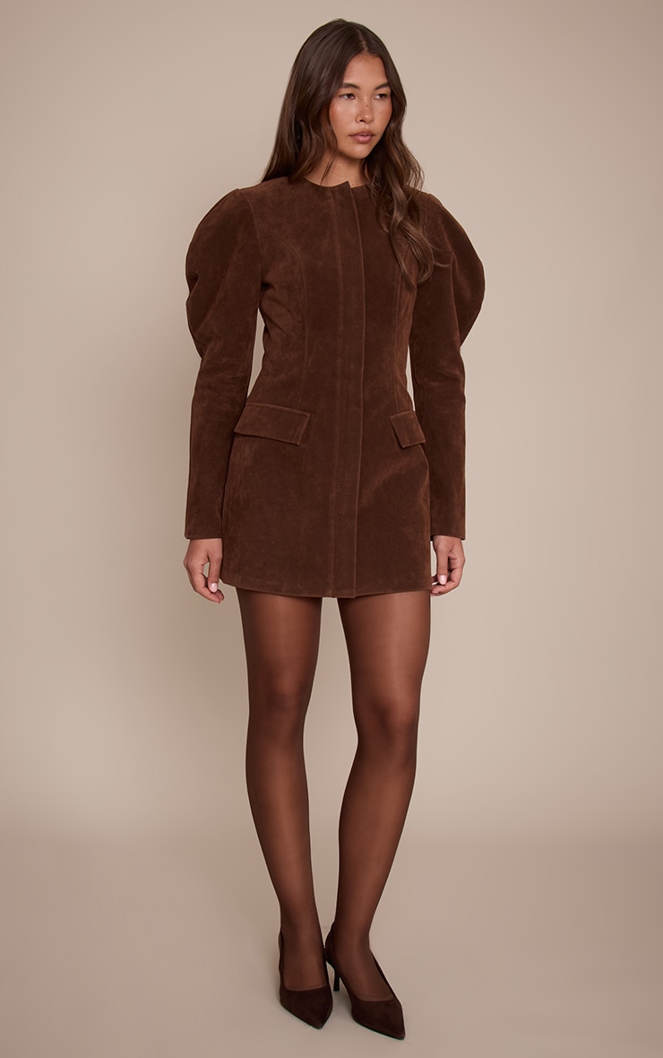 Chocolate Suede Zip Up Blazer Dress image 3