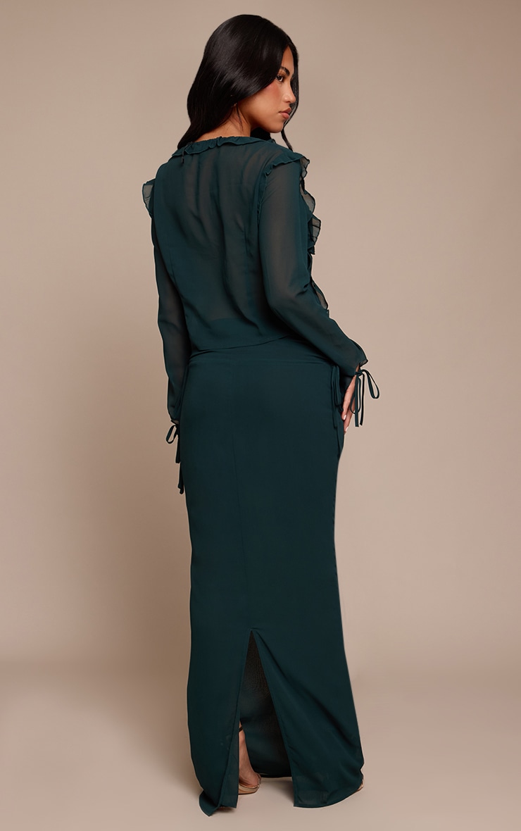 Emerald Green Ruched Chiffon Maxi Skirt image 3