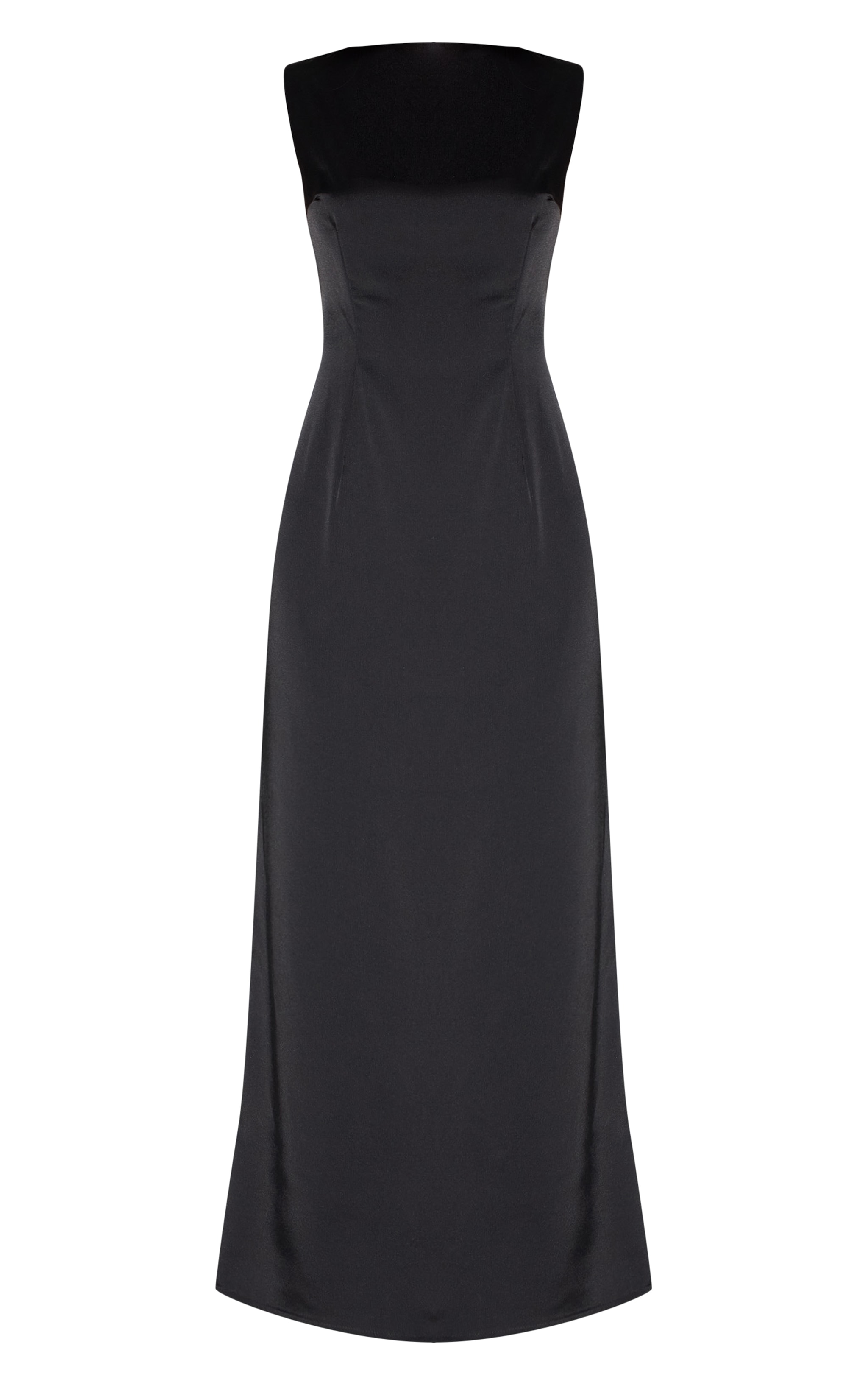 Black Bridesmaid Satin Boat Neck Maxi Dress image 5
