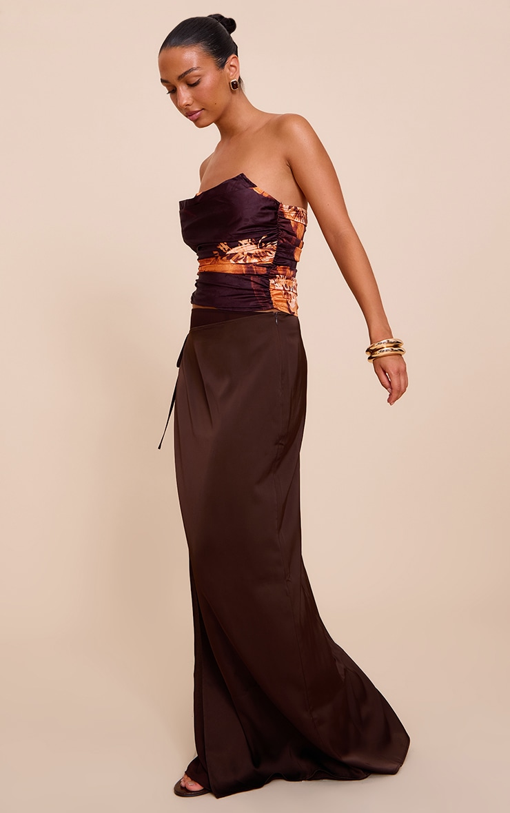 Chocolate Satin Wrap Detail Chiffon Maxi Skirt image 3
