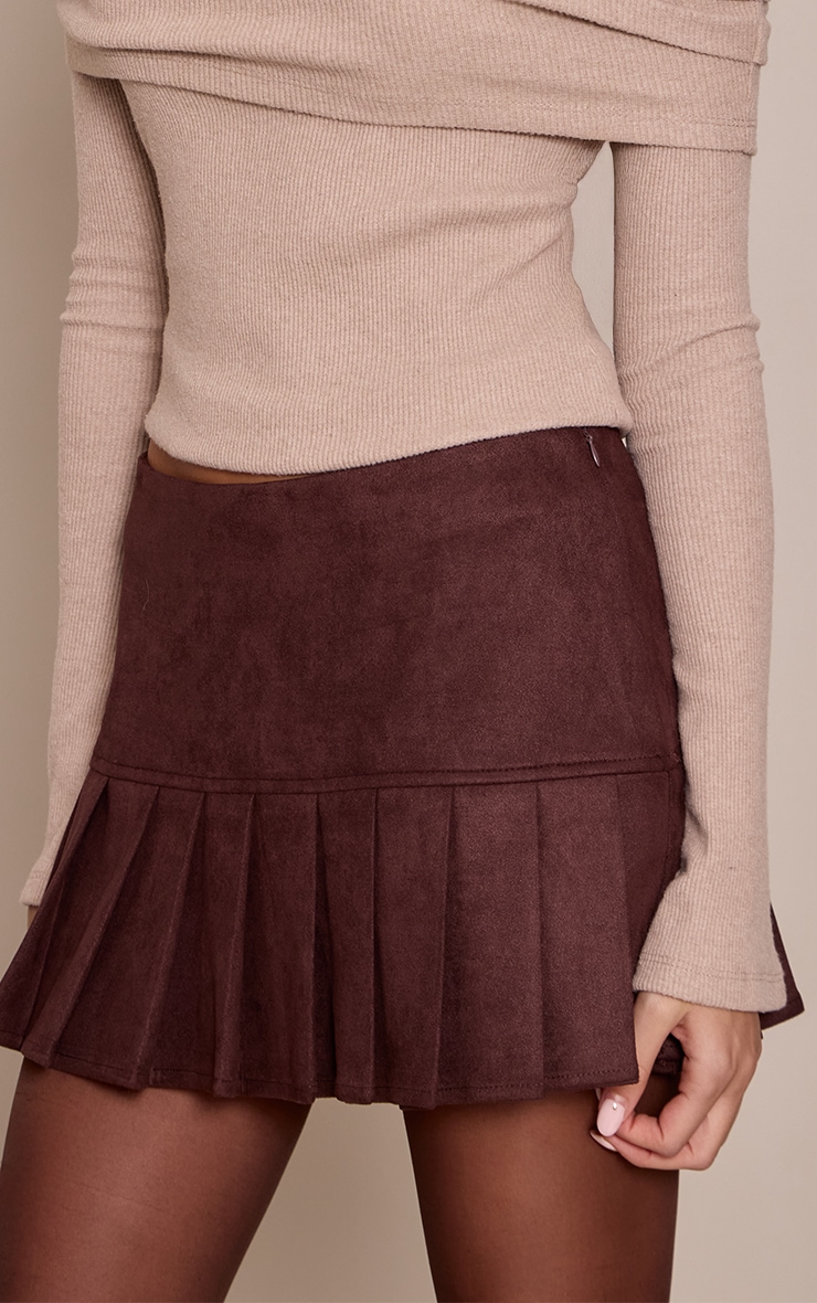 Dark Chocolate Faux Suede Pleated Mini Skirt  image 4
