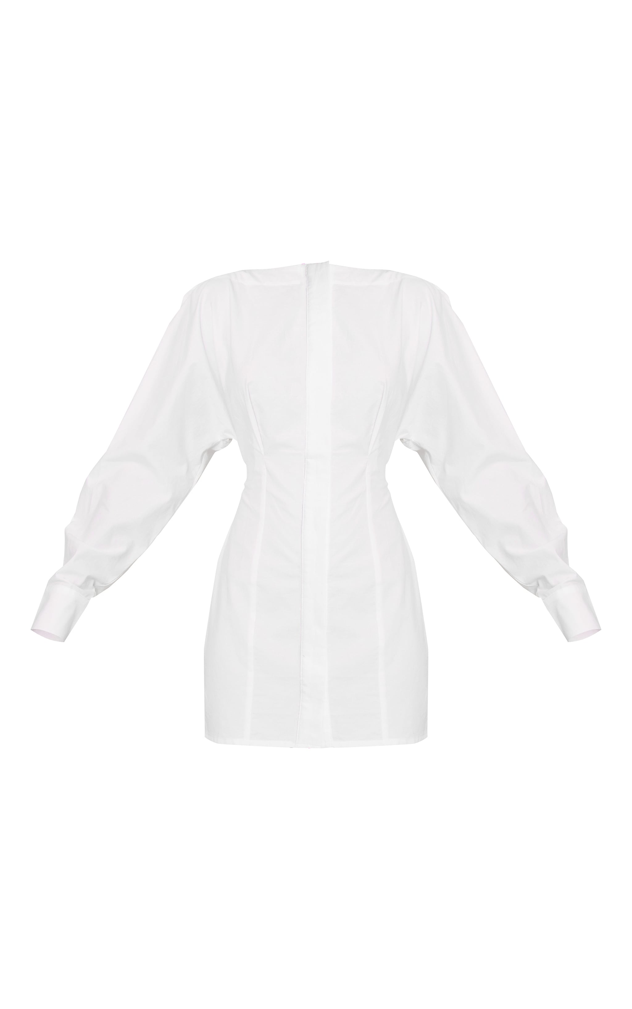 White Button Down Boat Neck Cocoon Sleeve Bodycon Dress image 5
