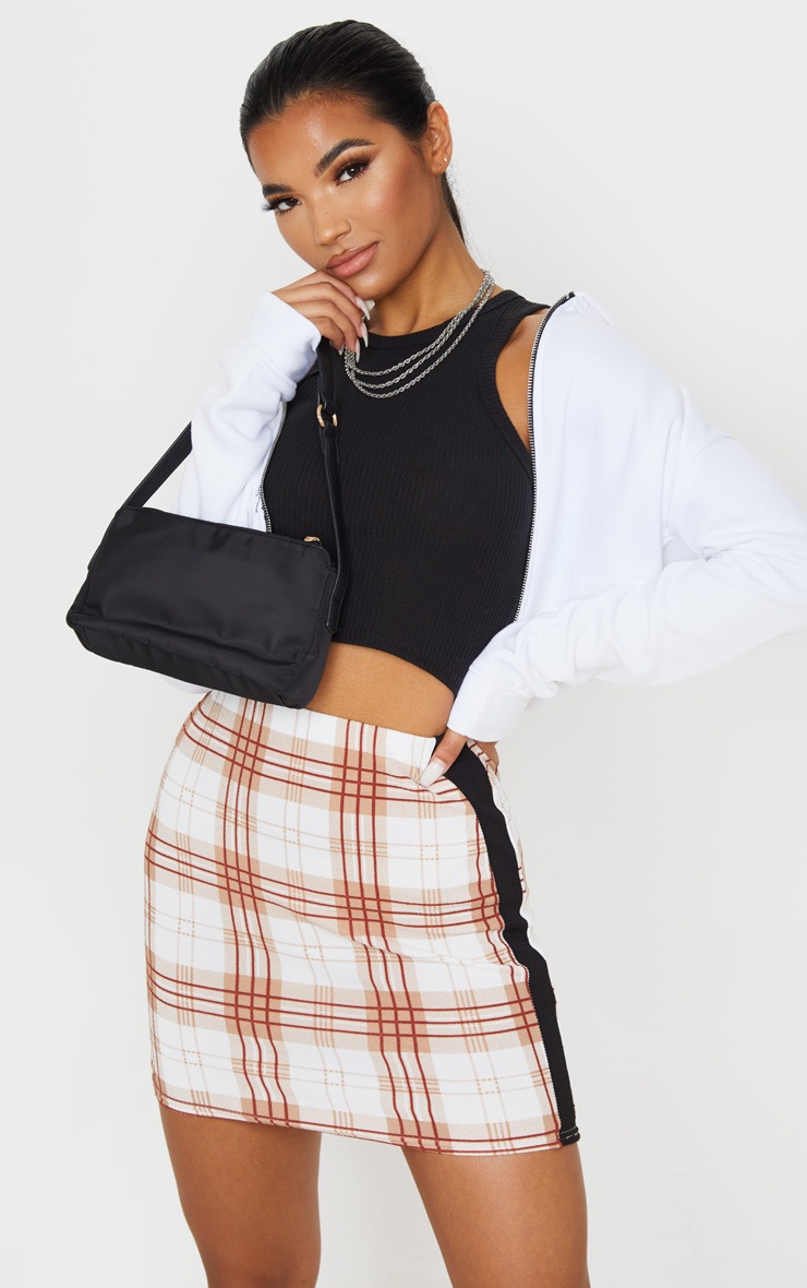 Rust Check Contrast Panel Mini Skirt