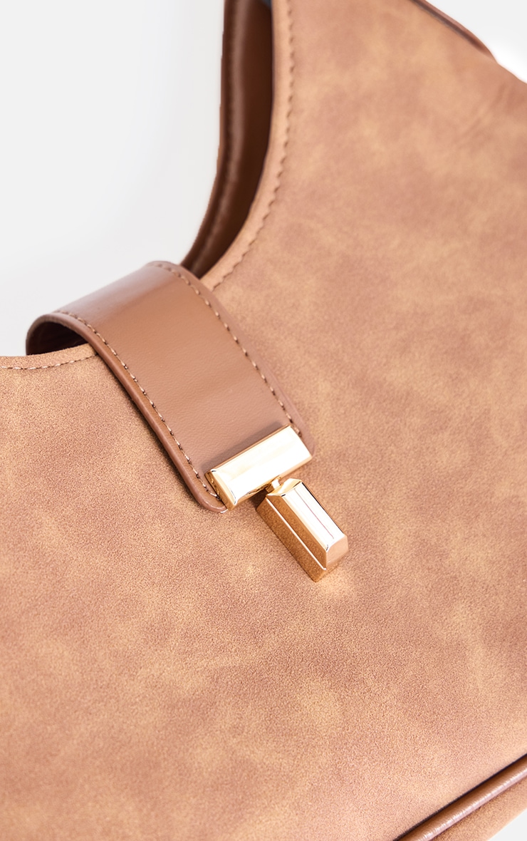 Chocolate Faux Suede Pu Strap Shoulder Bag image 3