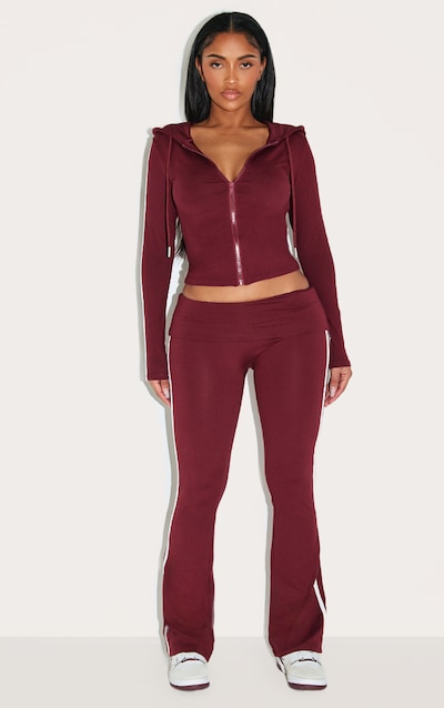 Shape Burgundy Sculpt Side Stripe Fold Over Waist High Waisted Flares