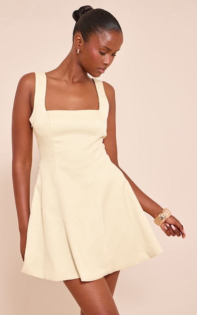 Lemon Woven Straight Neck Sleeveless Shift Dress