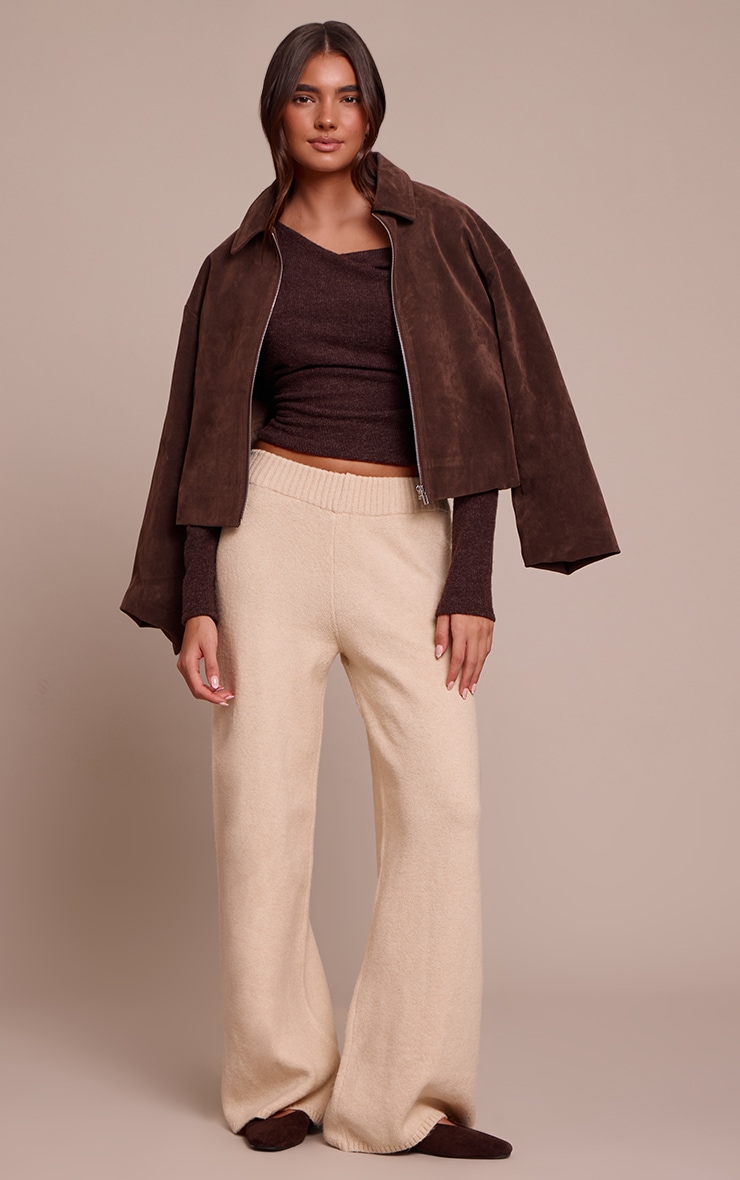 Chocolate Textured Wool Look Twist Overlay Detail Long Sleeve Top  image 3