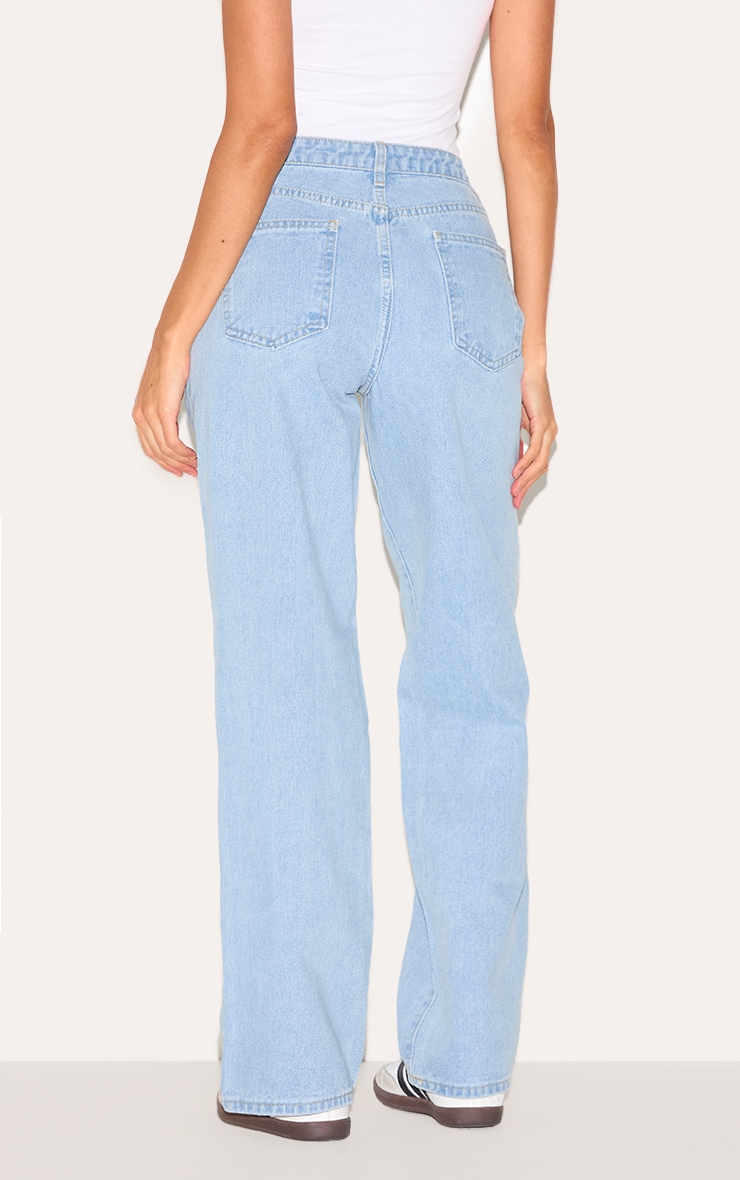 Light Blue Mid Rise Straight Leg Jeans image 3