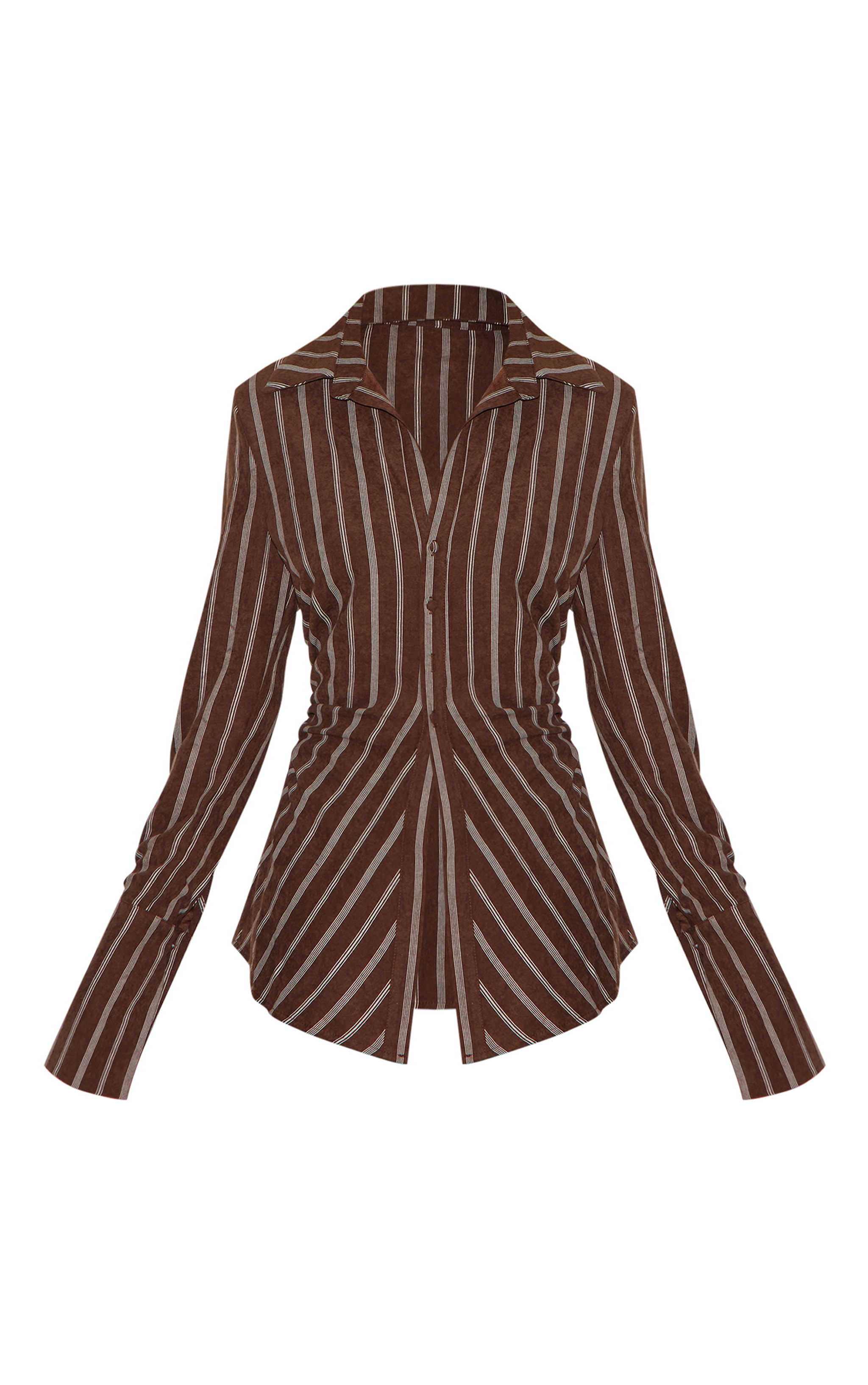 Brown Striped Asymmetric Cinched Deep Cuff Shirt image 5