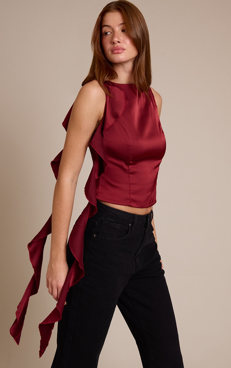 Wine Satin Drape Detail Cami Top
