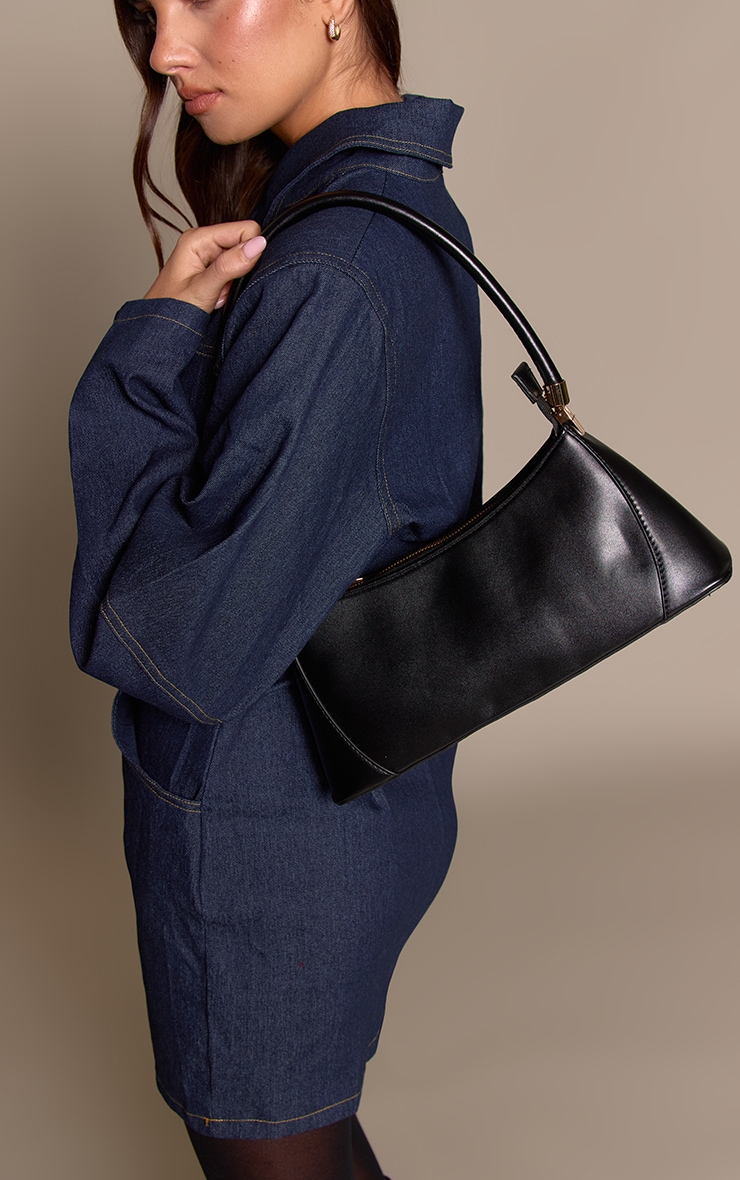 Black PU Seam Detail Structured Shoulder Bag