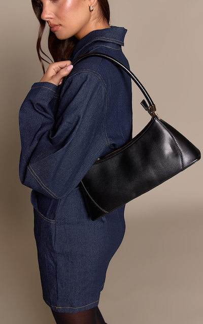 Black PU Seam Detail Structured Shoulder Bag