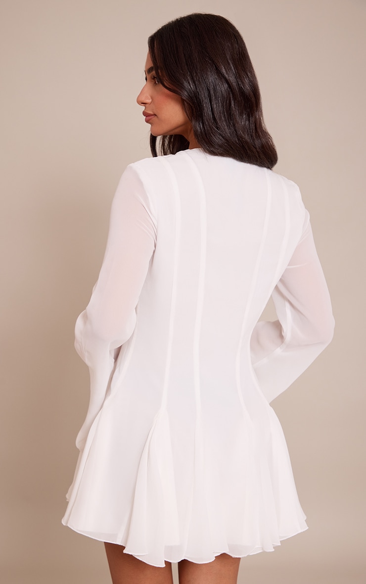 Petite White Button Detail Long Sleeve Mini Dress image 2