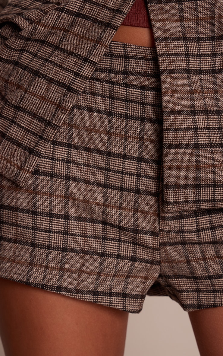 Brown Check Print Mid Rise Hot Pants image 5
