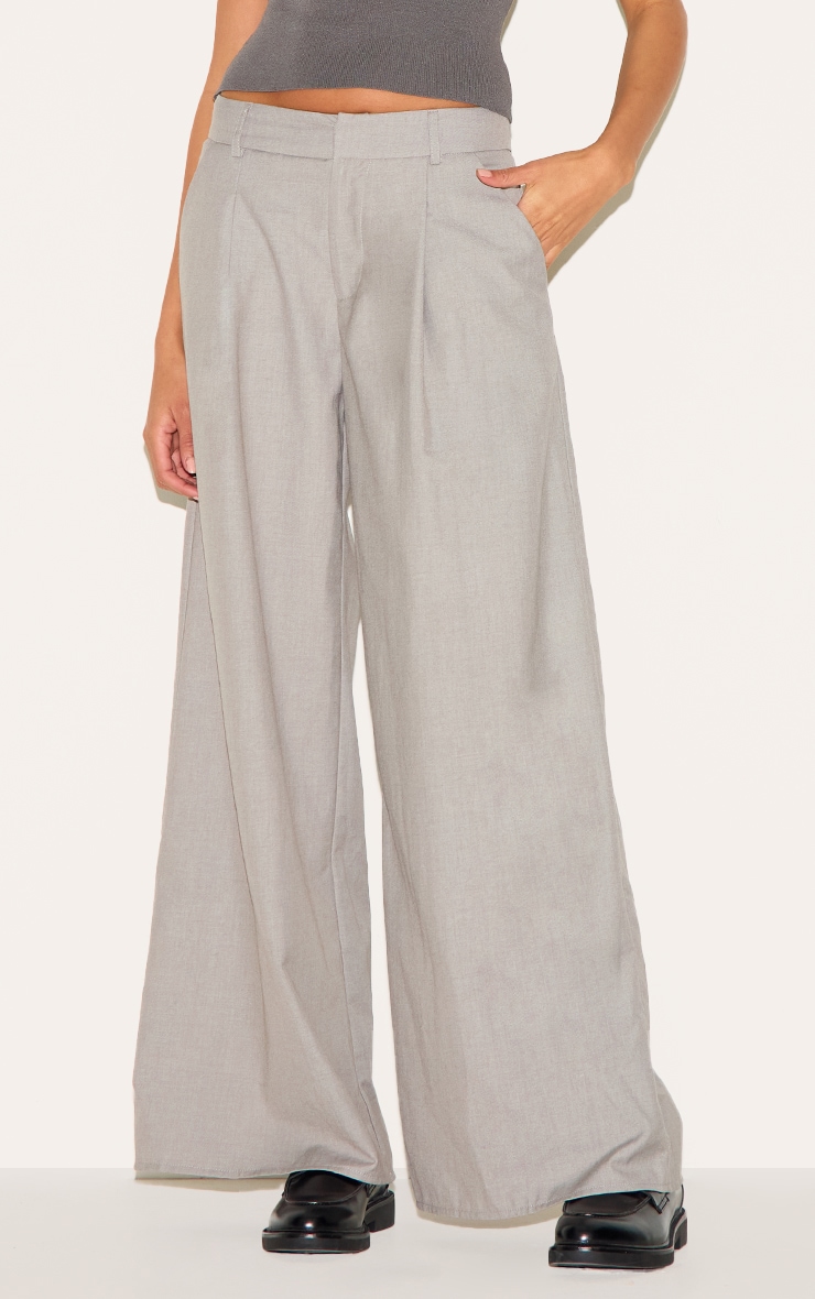 Grey Woven Double Pleat Wide Leg Pants image 2