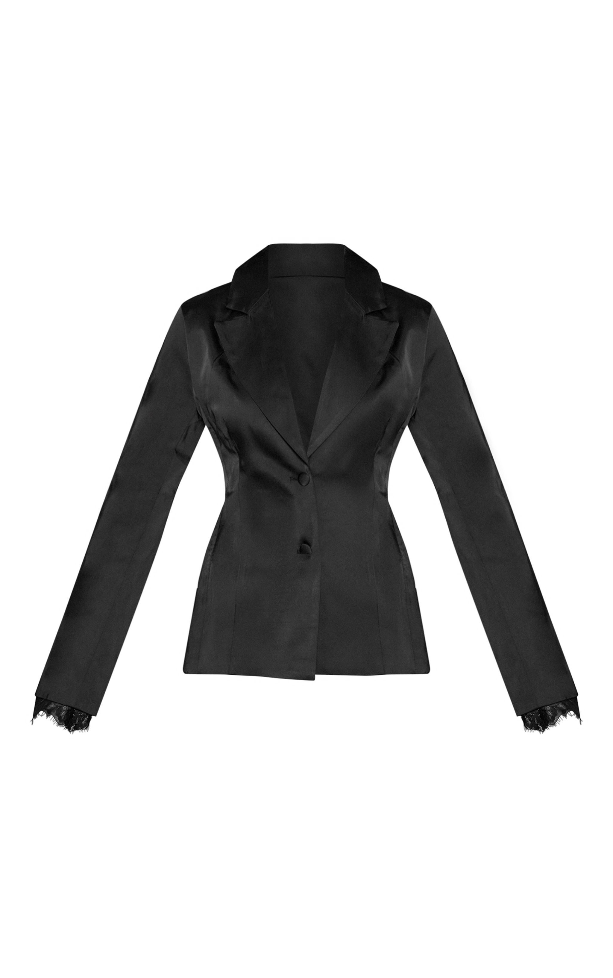 Black Structured Satin Lace Detail Blazer image 5