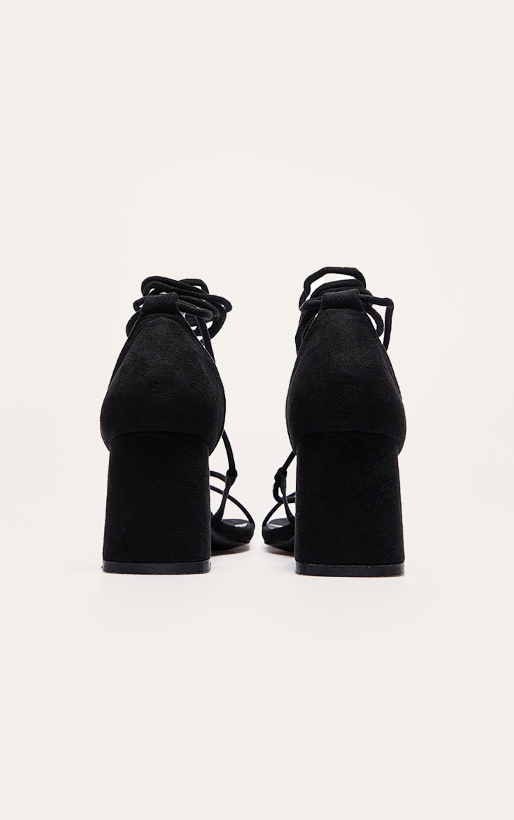 Black Faux Suede Square Toe Block Heel Sandals | Footwear