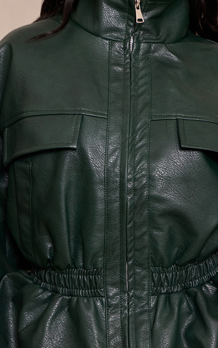 Petite Olive High Neck Cinched Waist Faux Leather Jacket image 4