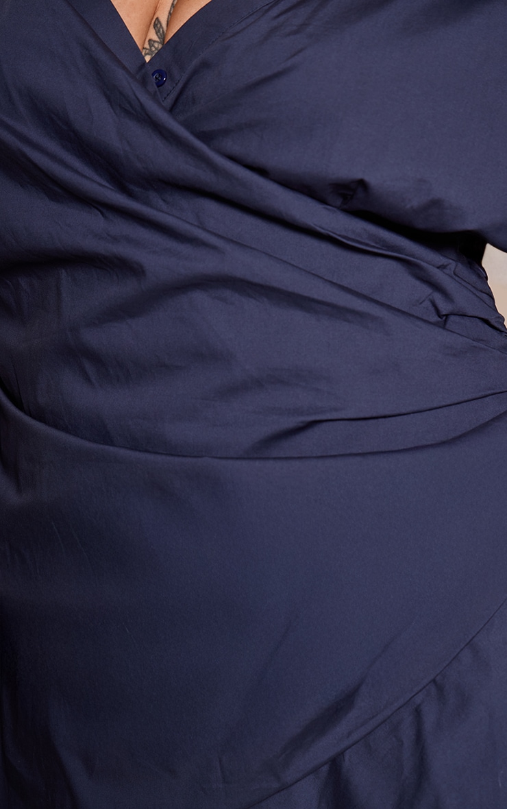 Plus Navy Off The Shoulder Asymmetric Shirt Dress image 4