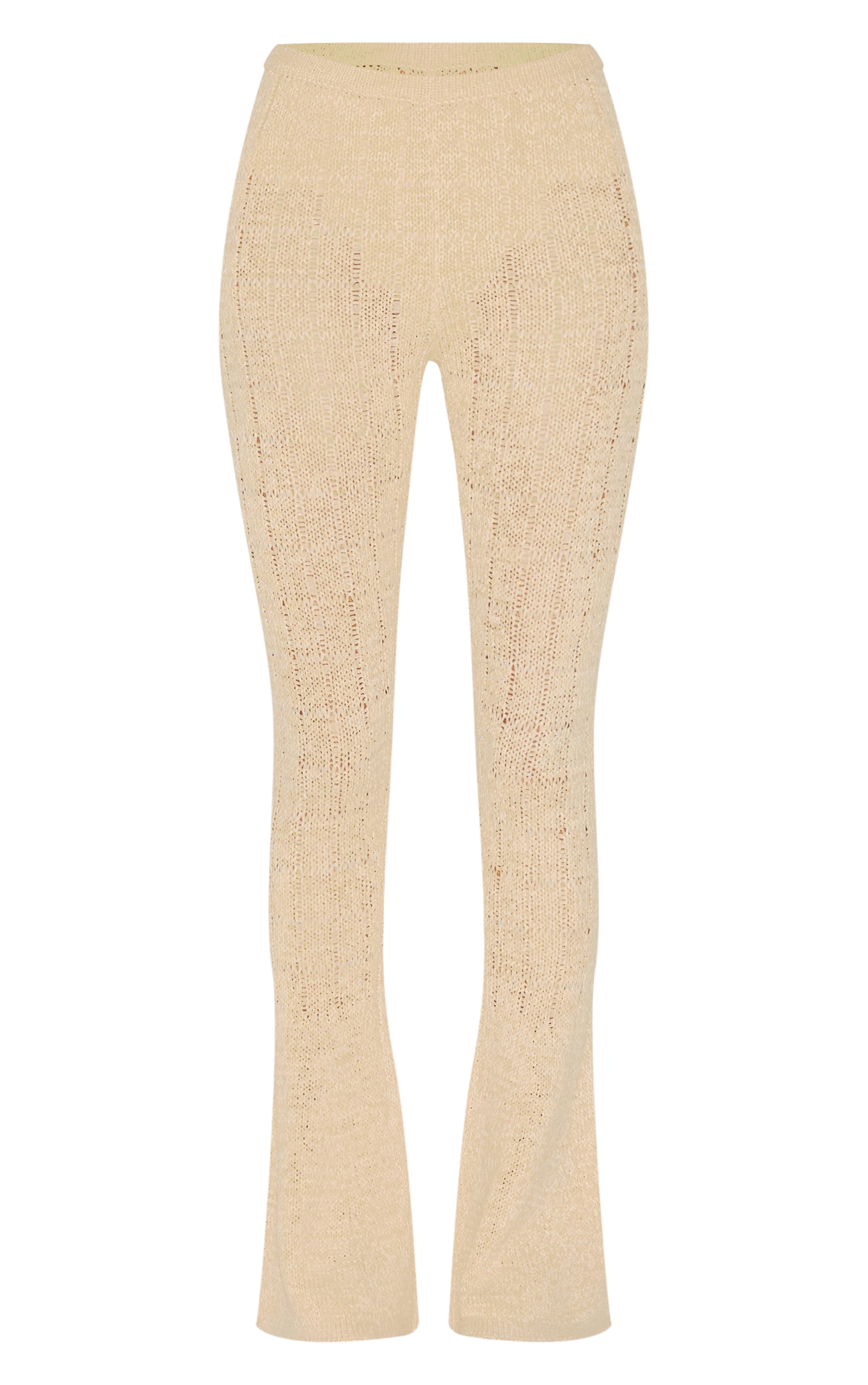 Oatmeal Textured Filigree Knit Wide Leg Trousers image 5