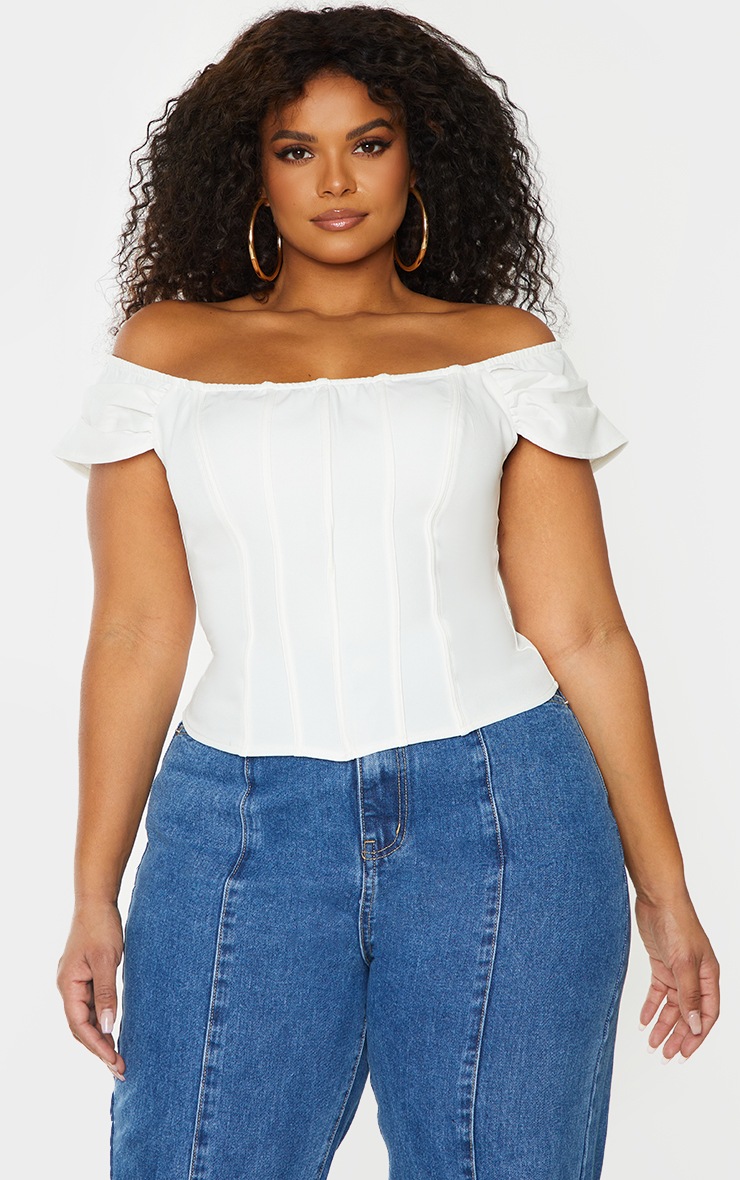 Plus White Bardot Seam Detail Corset