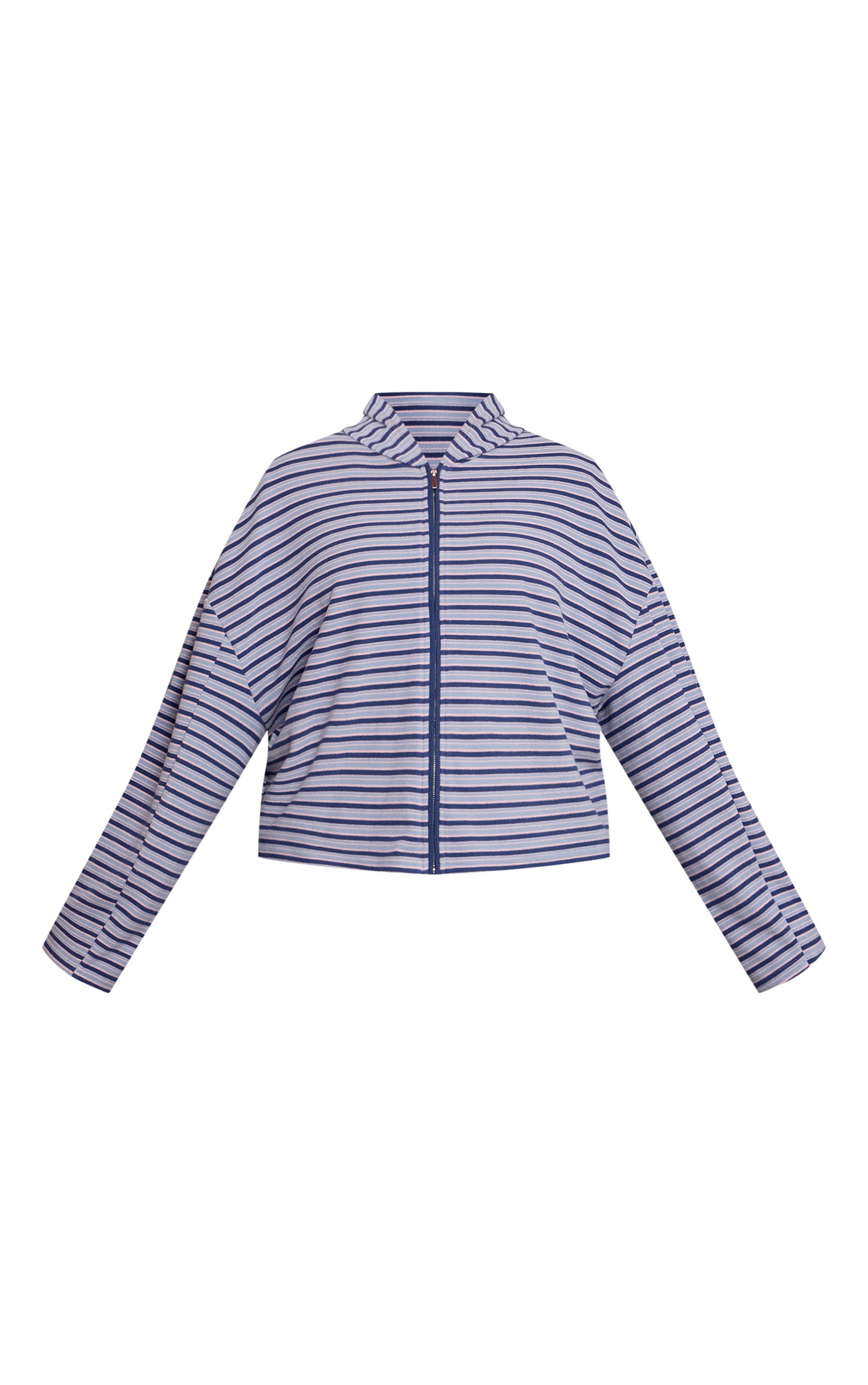 Plus Navy Striped Soft Fleece Zip Up Hoodie image 5