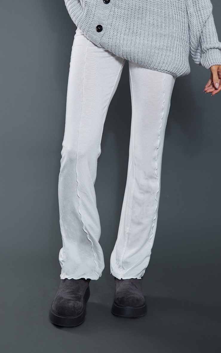 Cream Seam Detail Lettuce Hem Flare Trousers PrettyLittleThing USA
