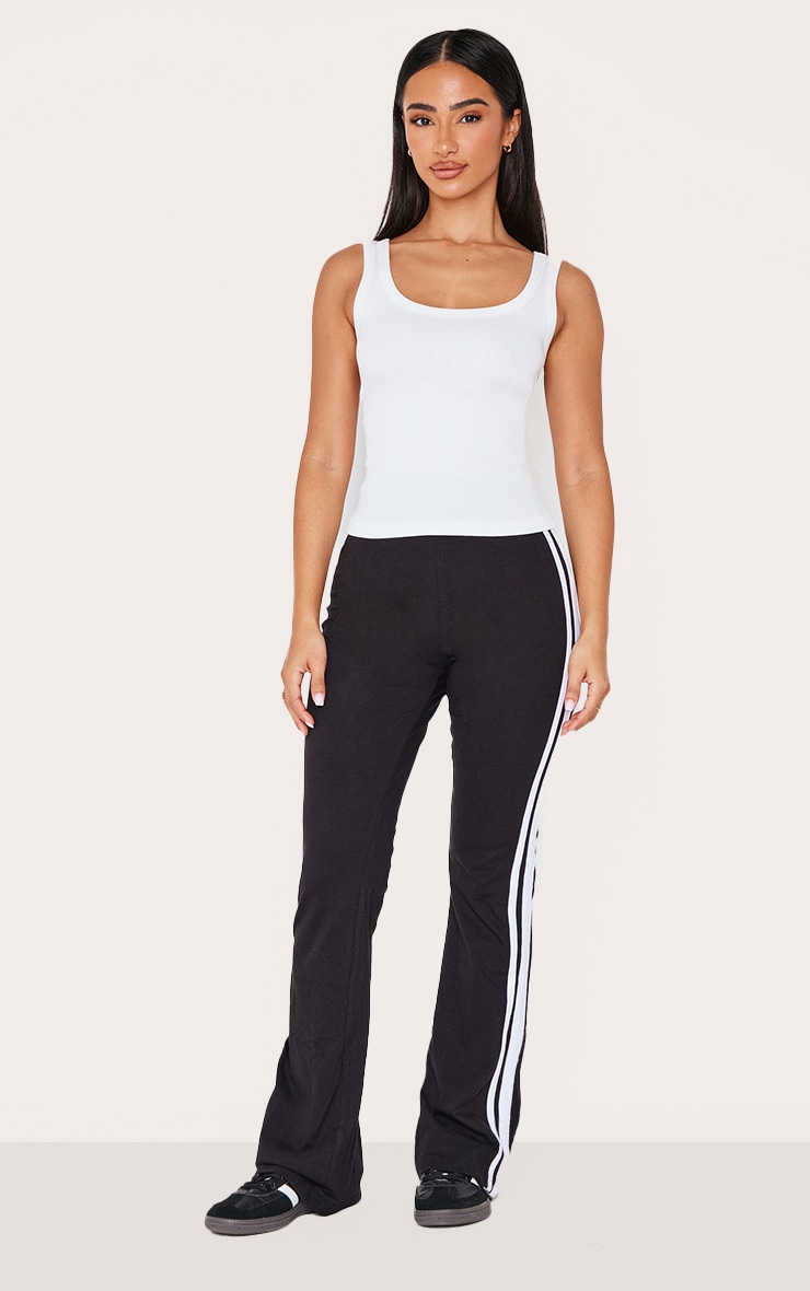 Petite Black Jersey Slim Fit Stripe Detail Flared Pants image 2