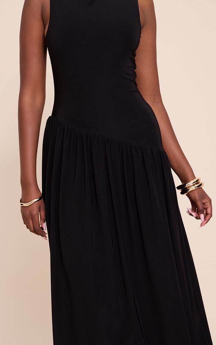 Black Double Layer Soft Touch Asymmetric Dropped Waist Maxi Dress image 4