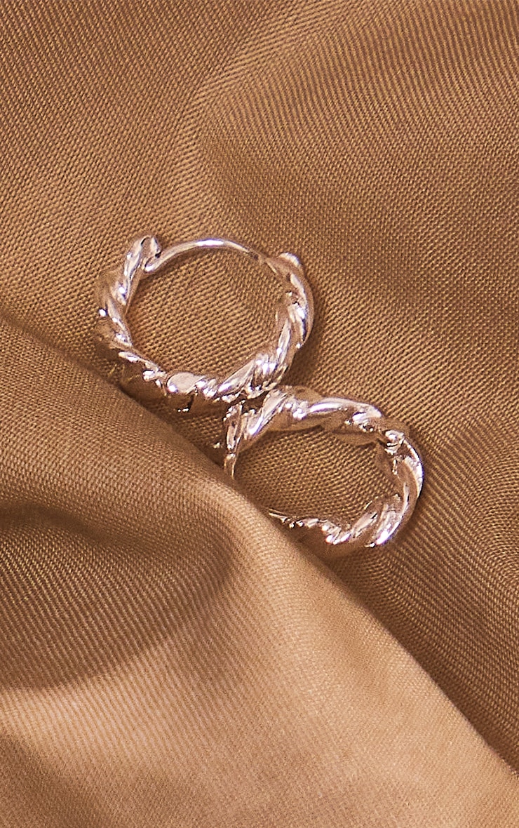 Real Silver Plated Twist Huggie Hoop Earrings image 3