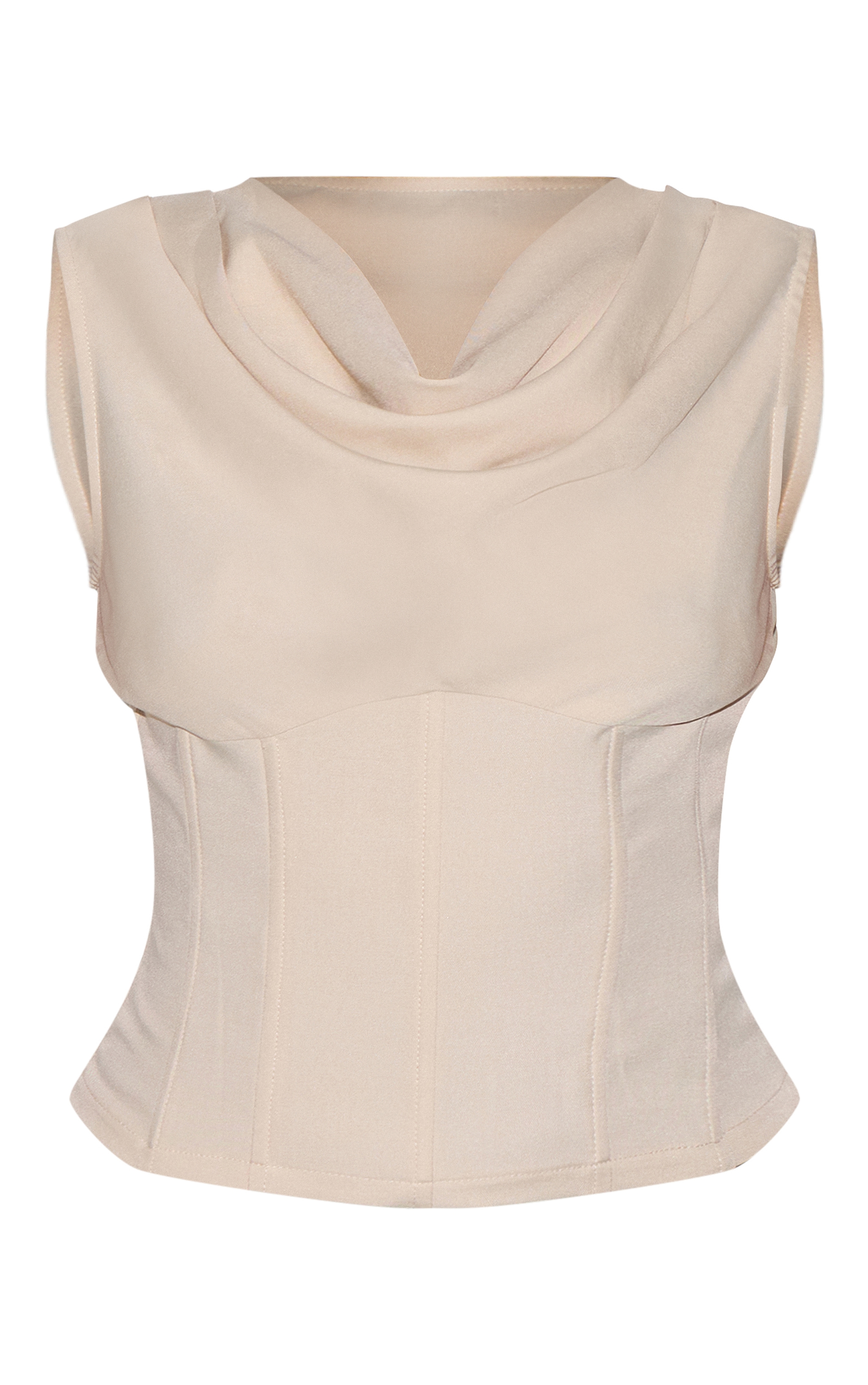 Beige Cowl Neck Woven Corset image 5
