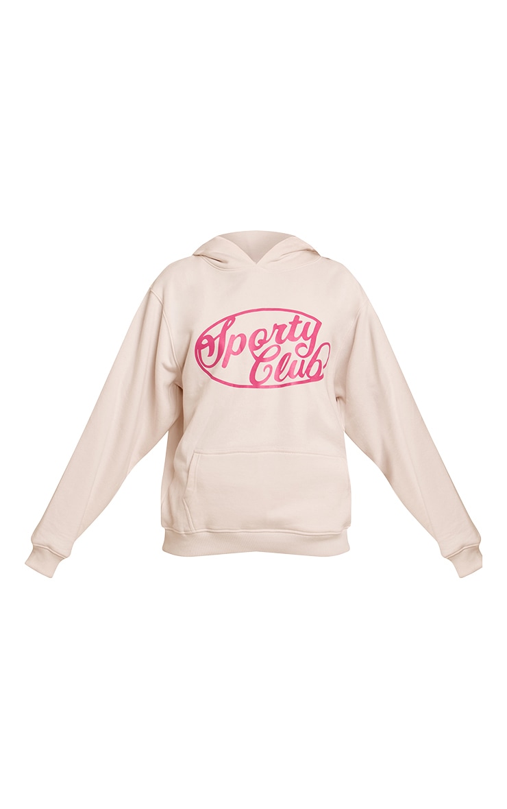 Cream Sports Club Cotton Fleece Oversized Pull Over Hoodie image 5