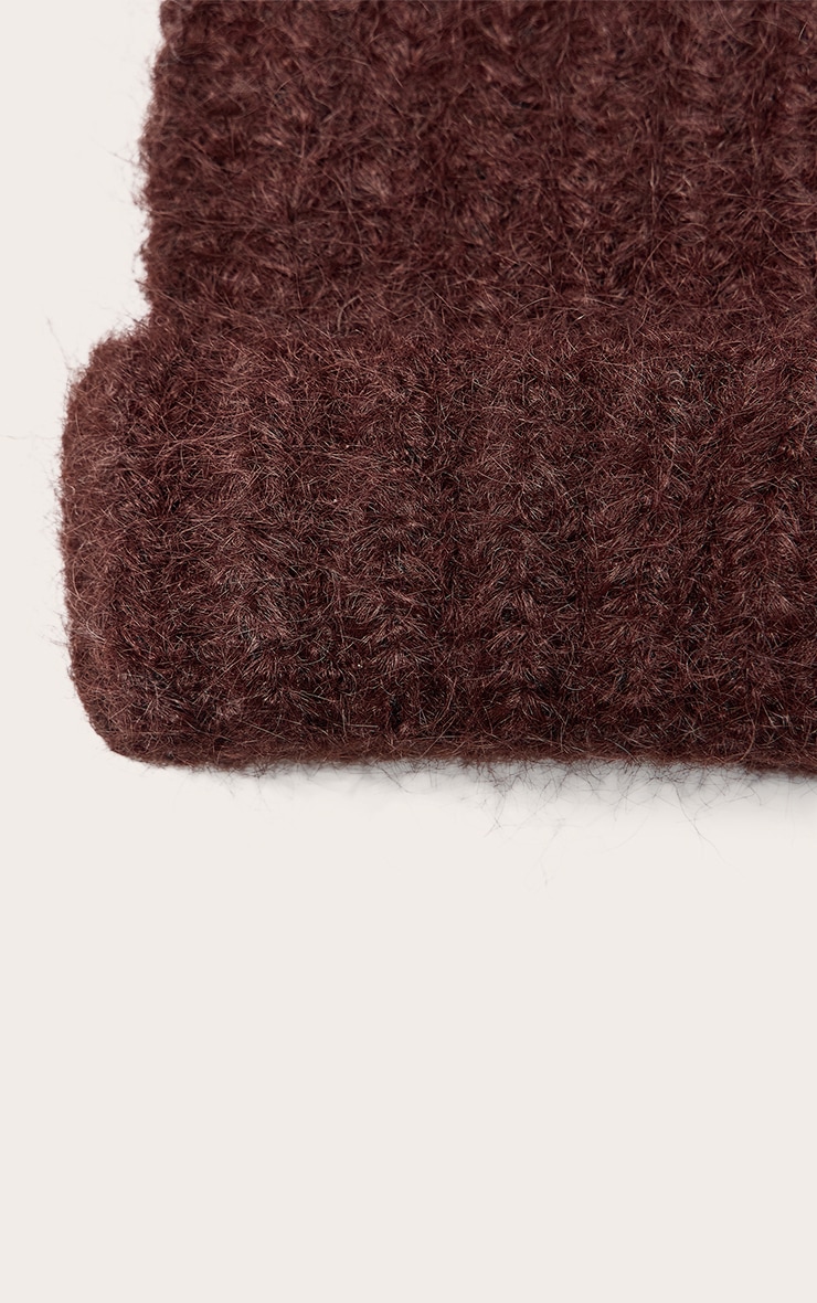 Bonnet en maille tricot épaisse côtelée chocolat image 3