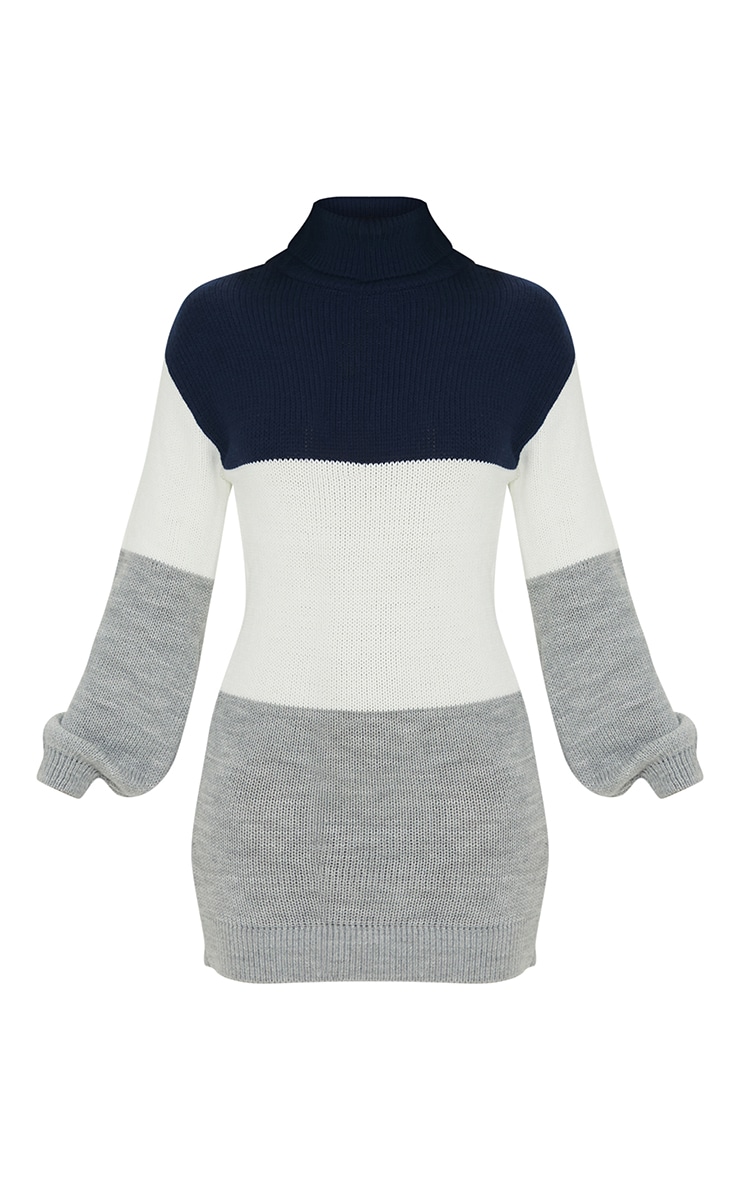 Robe pull colourblock bleu marine à gros col roulé image 5