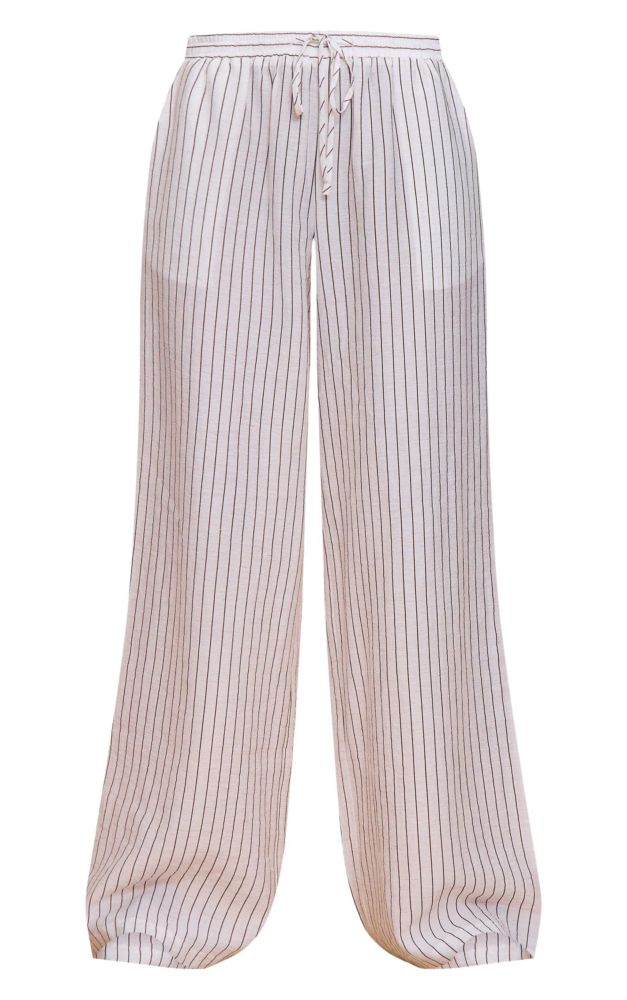 Cream Pinstriped Drawstring Wide Leg Pants | Co-ords