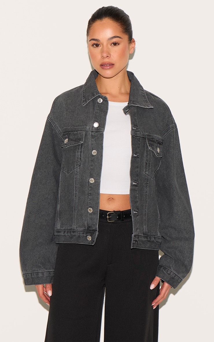Grey Oversized Classic Denim Jacket image 1