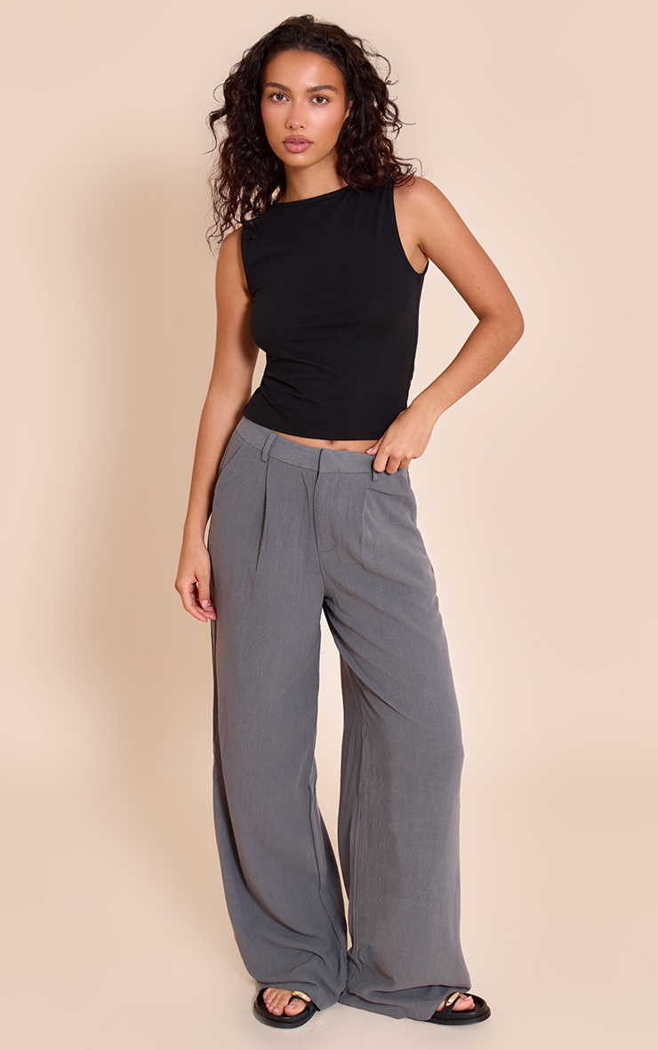 Charcoal Linen Look Tailored Straight Leg Pants image 1