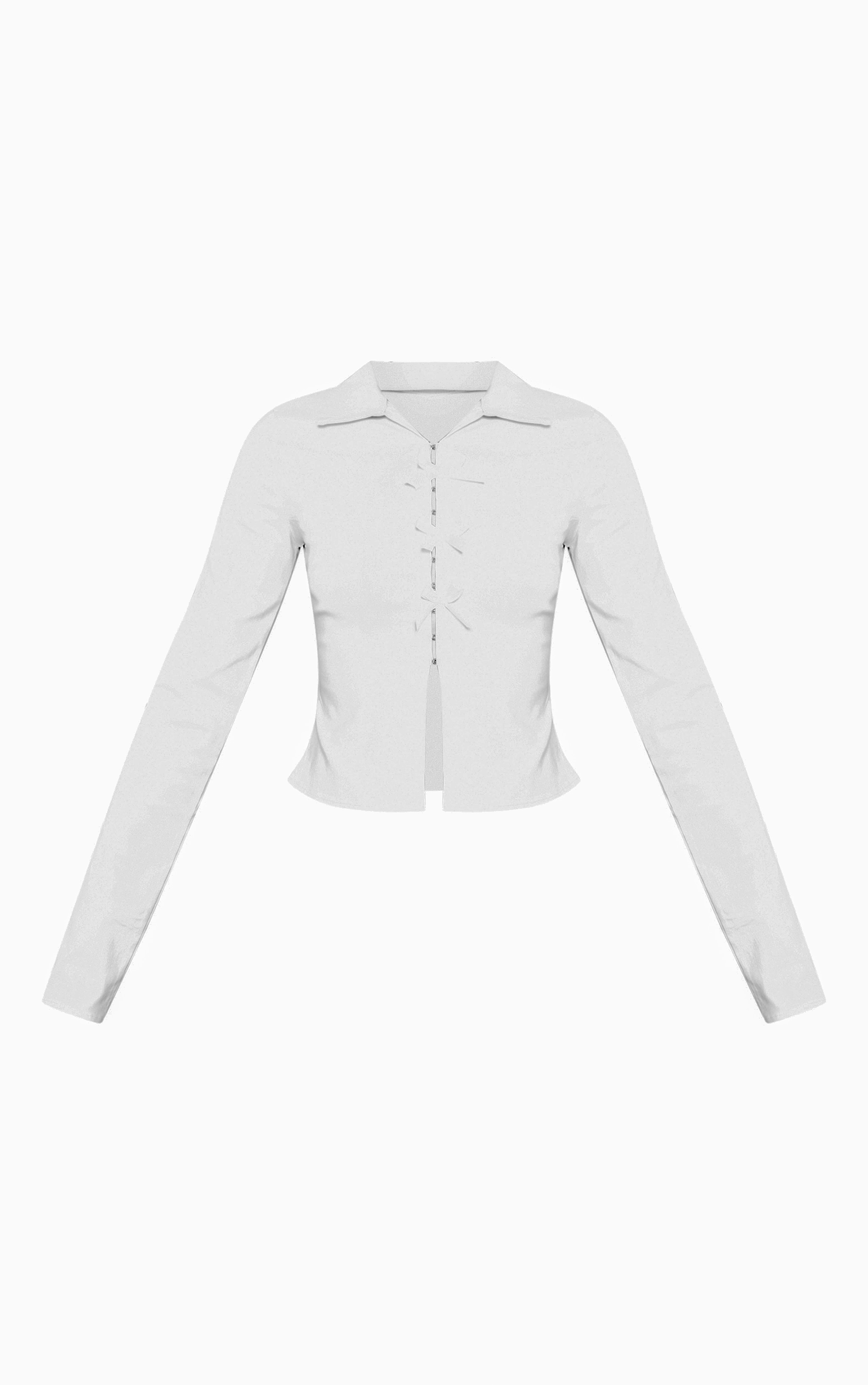 White Bow Detail Hook & Eye Long Sleeve Top image 5