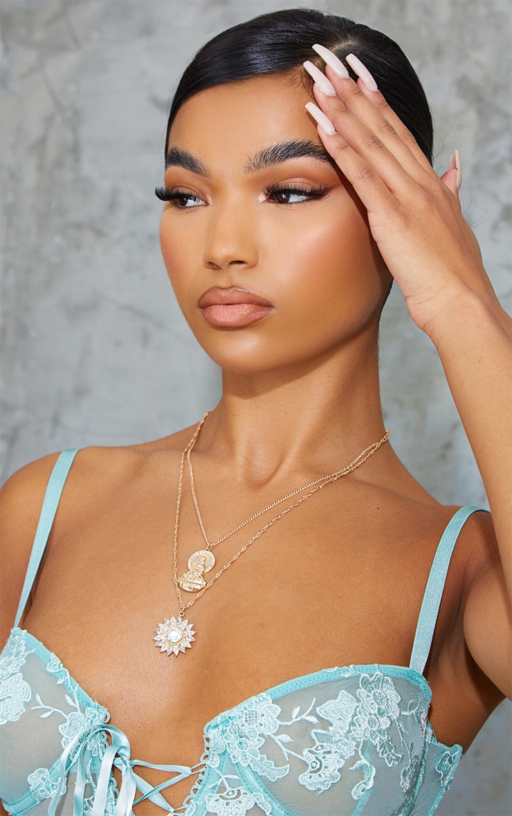 Pale Teal Mesh Floral Embroidered Lace Up Corset