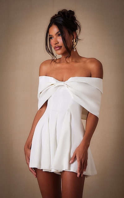 Combishort deluxe blanc satiné à gros nœud